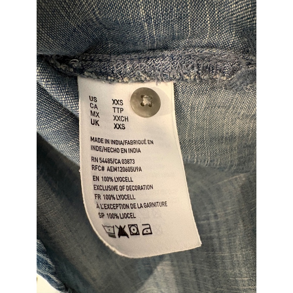 AEO Chambray Western Cowgirl Coastal Indie Blue Lyocell Denim Shirt Dress XXS - Picture 4 of 6